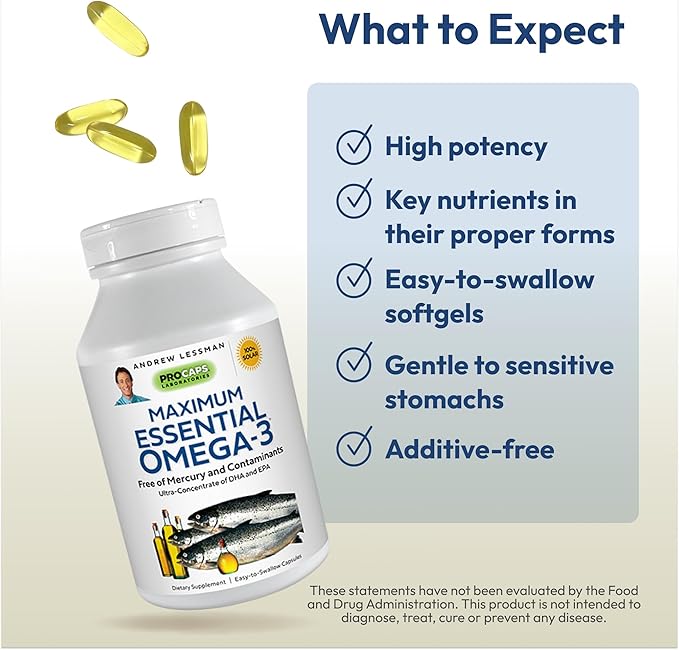 ANDREW LESSMAN Maximum Essential Omega-3 Unflavored, 30 Softgels Omega-3 Fish 1200 mg 3 Supplement