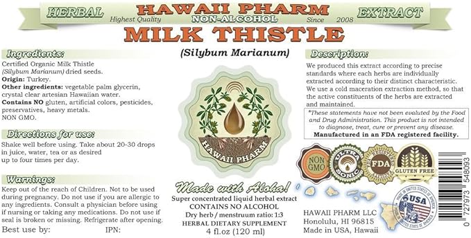 Hawaii Pharm Milk Thistle Alcohol-FREE Liquid 2 oz
