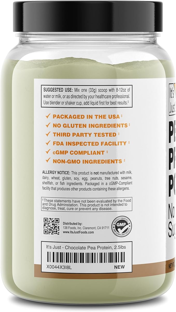 It's Just! Pea Protein Isolate, Plant (2.5 Pound 1), Chocolate)