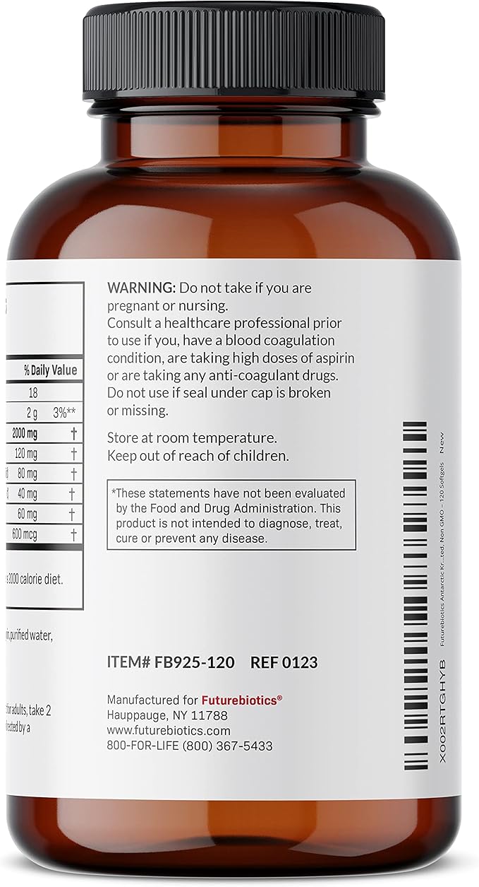 Futurebiotics Antarctic Krill Oil 2000mg Omega-3s EPA, 100% Pure 120 Softgels