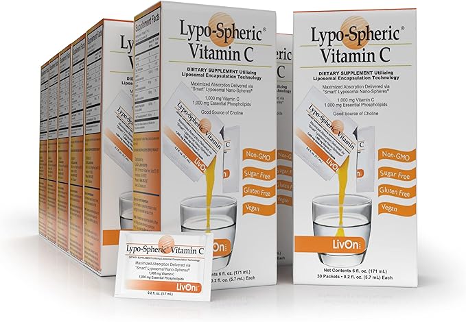 LivOn Laboratories Lypo–Spheric Vitamin C – 12 Cartons (360 Packets) 1,000 mg 1,000 mg 100% Non–GMO