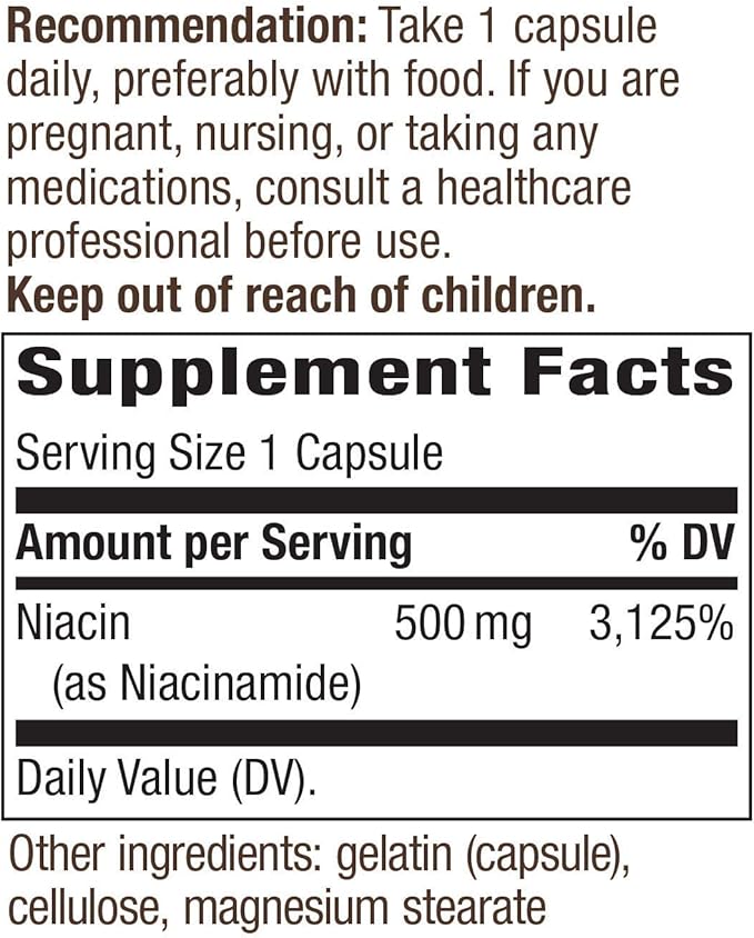 Nature's Way Niacinamide 500mg 100 Capsules (4 Pack)