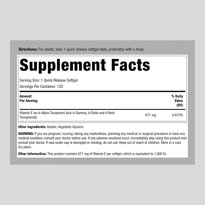 Piping Rock Vitamin E 1000 IU Softgels 120 Count