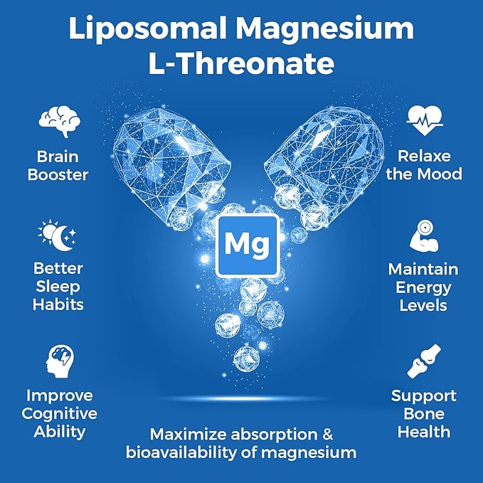 Liposomal Magnesium L-Threonate 2000mg-High Absorption-Magnesium Threonate D3 & K2 for 60 Count 3)