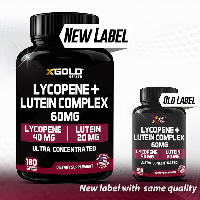 Lycopene + Lutein Supplement 60mg 40mg from 20mg from 2-in-1 Ultra-Concentrated 180 Veggie