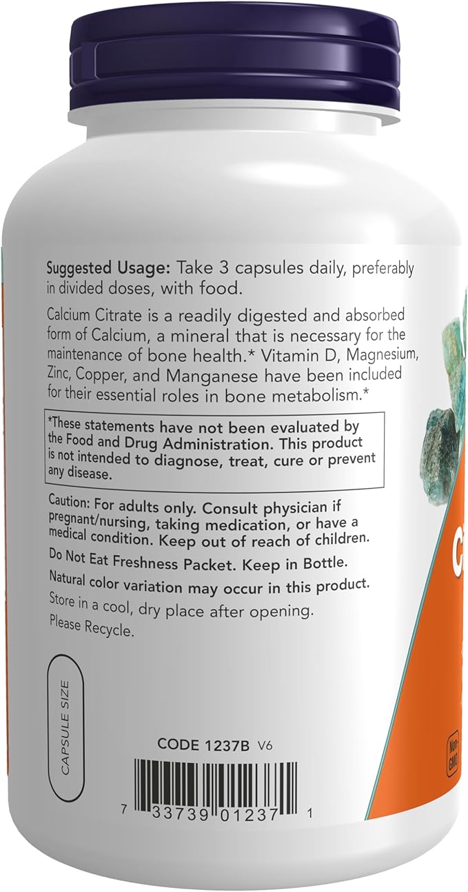 NOW Supplements, Calcium Citrate with Vitamin 240 Veg