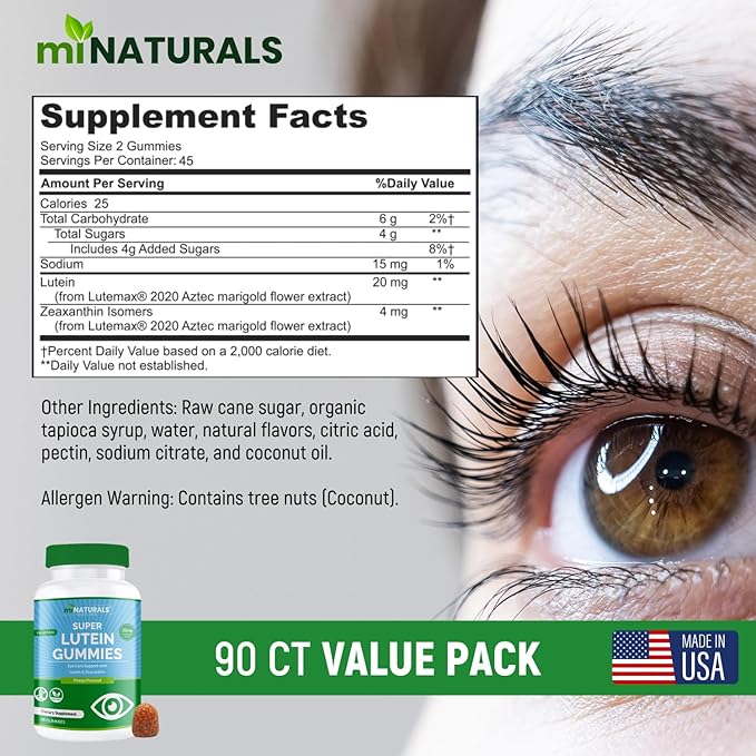Super Lutein 20mg Plus Zeaxanthin Supplements Gummies 90ct, 45 45 Day