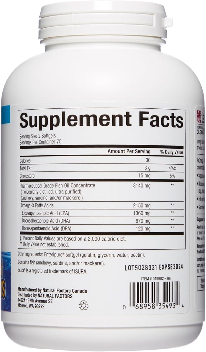 Natural Factors, Ultra Strength RxOmega-3 Fish 2,150 mg Omega-3 Per 150 Softgels
