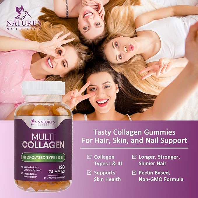 Collagen Gummies with 2500mcg Biotin, Vitamin 1 & 3 Collagen 120 Count