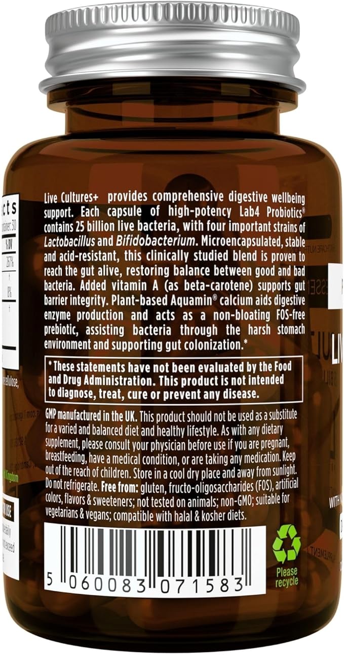 Live Cultures+ Lab4 Probiotics & Prebiotic, 25 Billion 6 x 30 Capsules,