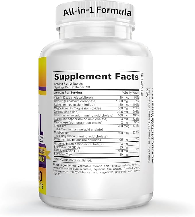 3-Month Multimineral Supplement (Iron Free) Natural Multiminerals | High-Potency Multi Mineral Supplements (15-in-1) Blended Minerals Formula | Mineral Complex | 90-Day Bulk Supply | 180 Tablets