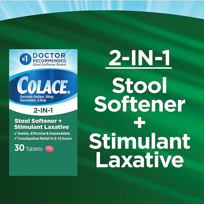 Colace 2-In-1 Stool Softener & Stimulant 6-12 Hours, 30 Count