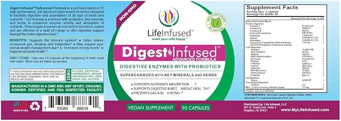 Life Infused - Premium Digestive Enzyme 21 Plant-Based 72 Key 90 Caps