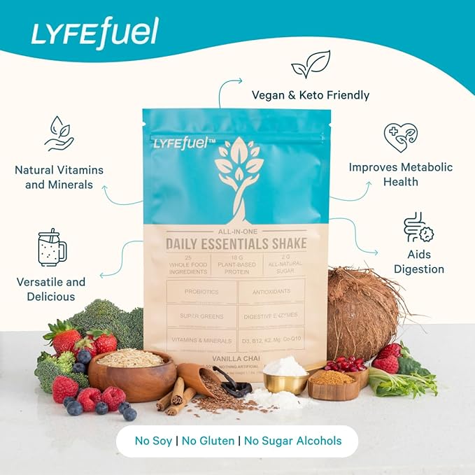 All-in-One Meal Replacement Powder by LyfeFuel 50+ Organic 24 Vegan