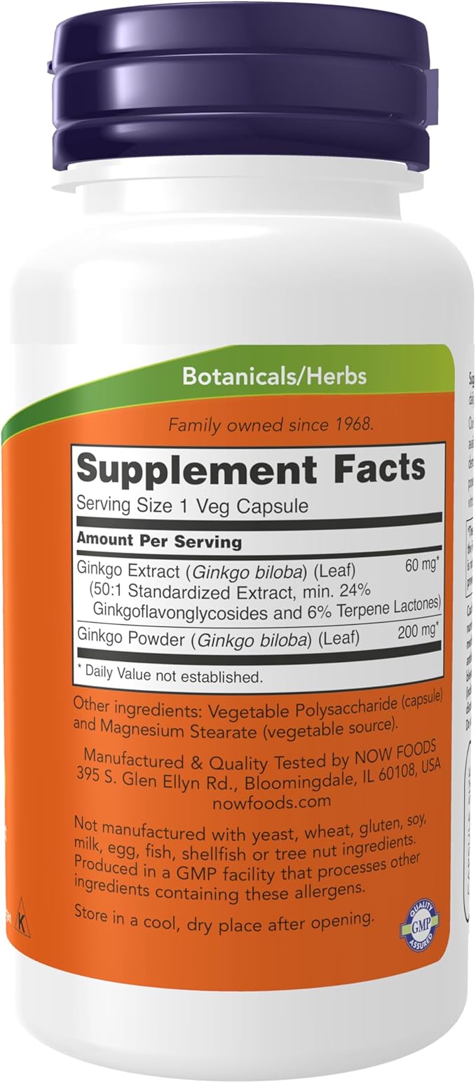 NOW Supplements, Ginkgo Biloba 60 mg, 24% Standardized 120 Veg