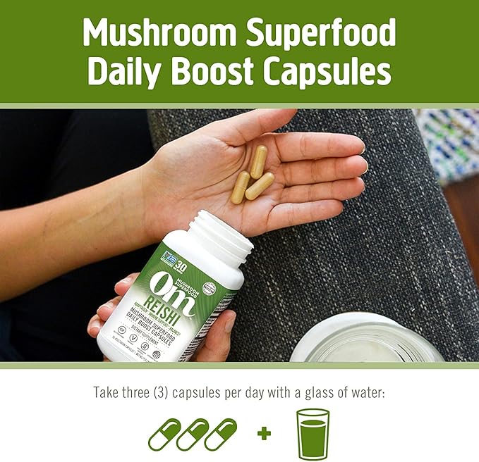 OM Mushroom Superfood Reishi Mushroom Capsules Supplement, Promotes Stress & Immune Support, 90 Count, 30 Days Supply