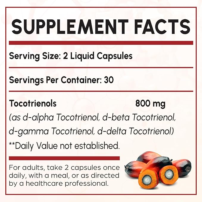 Tocotrienol Supplement Full Spectrum, Cutting-edge Fusion 800mg,Powerful Antioxidant,Cardiovascular,Highest 60 Liquid-Filled