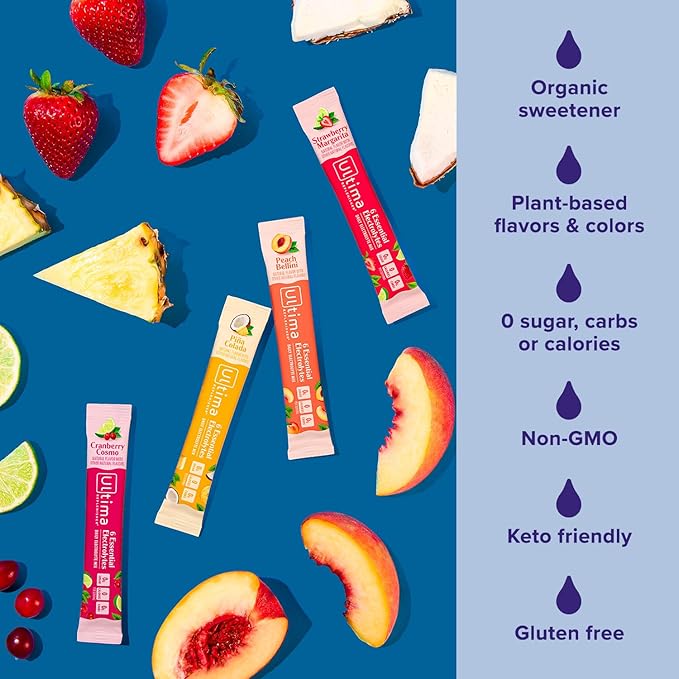 Ultima Replenisher Daily Electrolyte Powder Drink Mix – Mocktini Variety, 16 Stickpacks – Hydration Packets with 6 Key Electrolytes and Trace Minerals – Keto Friendly, Non-GMO and Sugar-Free