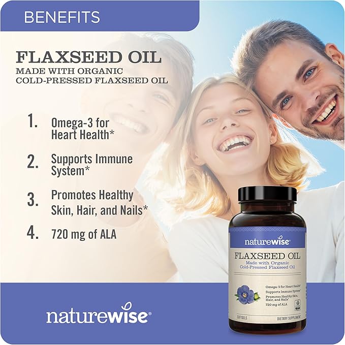 NatureWise Flaxseed Oil 1200mg Softgels 720mg ALA, 3 6 6 9, 9, Supplement 30 Softgels