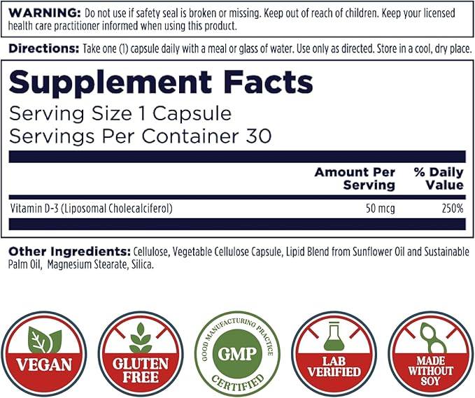 KAL Liposomal Vitamin D3 50 mcg, 30 Servings
