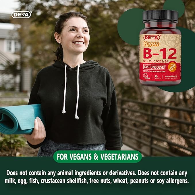 DEVA Vegan Vitamin B12 Fast Dissolve Supplement 1000 Mcg B12, Folic B6 - 90 Dissolvable 2-pack