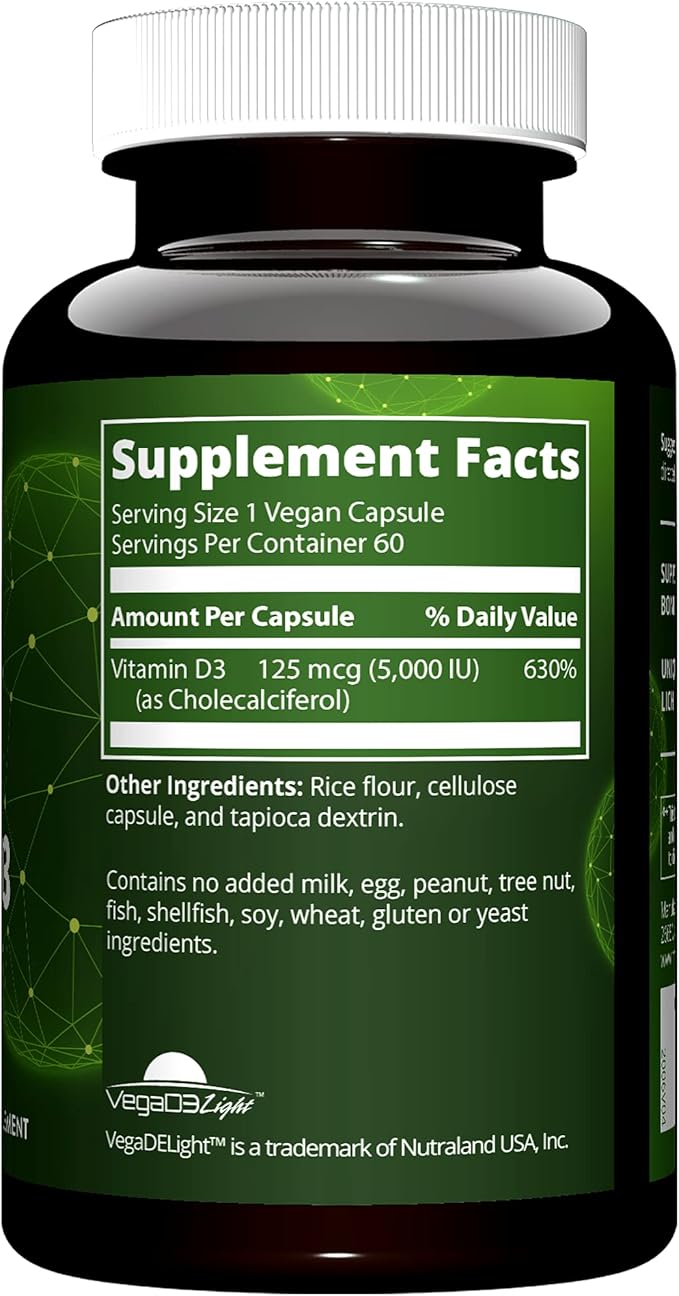 MRM Nuturition Vegan Vitamin D3 5,000 IU | Bone + Immune Health | Made from lichens | Supports Calcium Absorption | Vegan + Vegetarian Friendly | 60 Servings