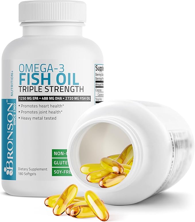 Bronson Omega 3 Fish Oil Triple 2720 mg, 1250 mg 488 mg, 180 Softgels