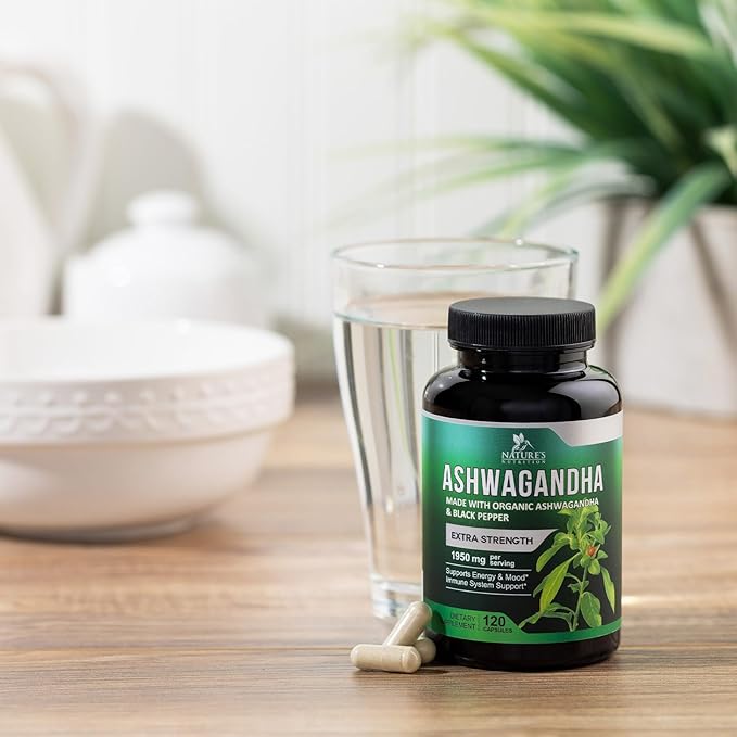 Nature's Nutrition Organic Ashwagandha Capsules Extra 1950mg - 120 Capsules