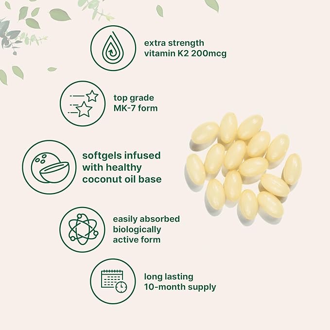 Micro Ingredients Vitamin K2 MK-7 Supplement, 200 mcg 300 Coconut