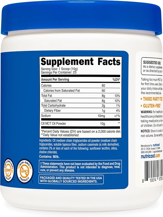 Nutricost C8 MCT Oil Powder 23 Servings (8oz) - 95% C8 MCT Oil Powder