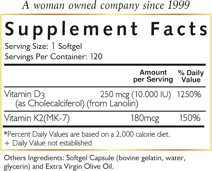 Coco March Vitamin D3+K2 10,000 IU 4 Month 250 mcg D3-180 mcg K2