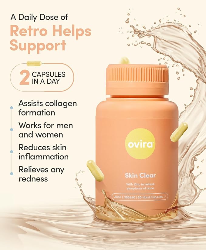 Ovira Skin Clear with ZINCBRIGHT - 60 Capsules for Clear and Glowing Skin | Rosacea & Hormonal Acne Treatment | Support Collagen Production | Acne Supplements for Women & Men - Pack of 2