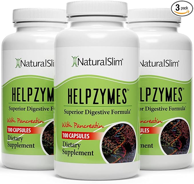 NaturalSlim Helpzymes Digestive Enzymes for Digestion, 100 Caps (3 Pack)