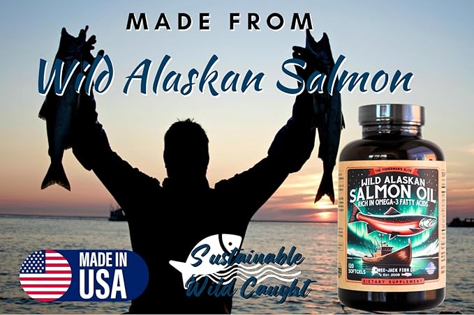 Wild Alaskan Salmon Fish Oil Omega 3 Supplement 120 Softgels 1000mg Salmon
