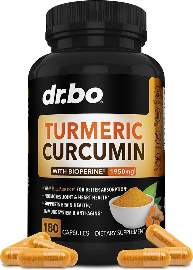 Turmeric Curcumin with BioPerine Supplement Capsules 1950mg Curcuma 180 Turmeric