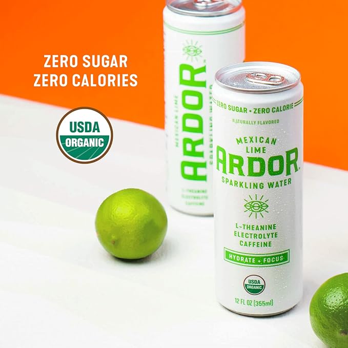 ARDOR ENERGY Sparkling Water TROPICAL variety 12 pack with 100mg Organic Caffeine from Green Tea & 200mg Organic L-Theanine (Focus & Calm). No Sugar. No Calories. Vegan. Gluten Free.