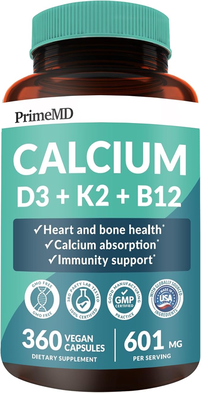 PrimeMD 4-in-1 Calcium Supplements for Women 600mg with D3 K2 K2 B12 B12 5000 5000 IU (360 Count)