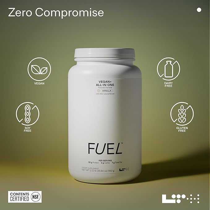 Fuel Vegan & All-in-One - Trusted by Life Time Fitness Members - 30g Protein - Plant-Based Protein Meal Replacement - Vitamins, Minerals, Digestive Enzymes & Probiotics - Vanilla, 20 Servings