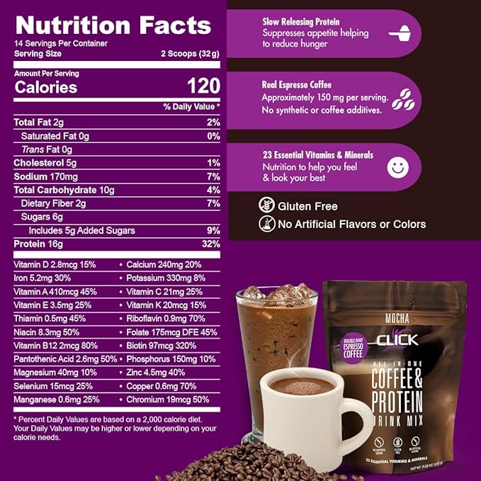 Click Coffee Protein, Protein & Real 23 Essential 15.8-Ounce