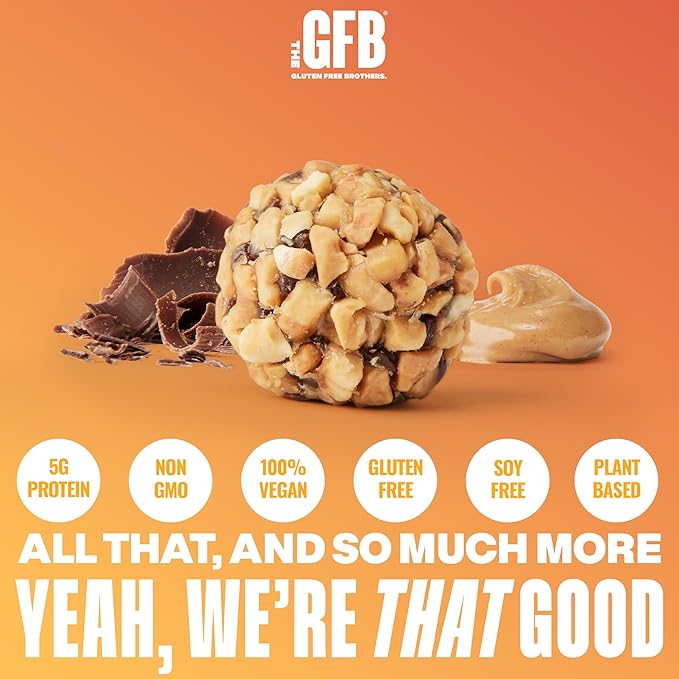 The Gluten Free Brothers Dark Chocolate Peanut Butter Bites - Gluten Free Protein Balls – Non GMO, Soy Free, Vegan – Snack Size Plant Based Protein Energy Balls, 4 oz (6 Count)