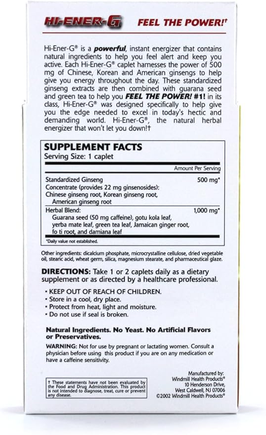 Hi-EnerG Triple Ginseng Energy Supplement, 500 20 servings
