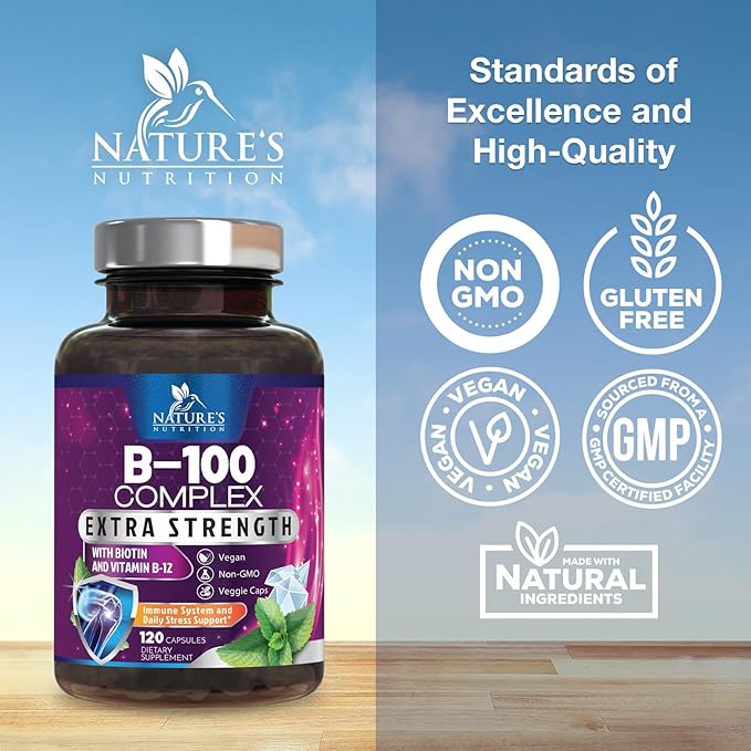 B Complex Vitamins with Vitamin B1 B2 B3 B3 B6 B6 B12 B12 B100 B100 C 120 Vegan