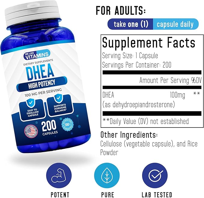 We Like Vitamins DHEA 100mg 200 Capsules 200 Day