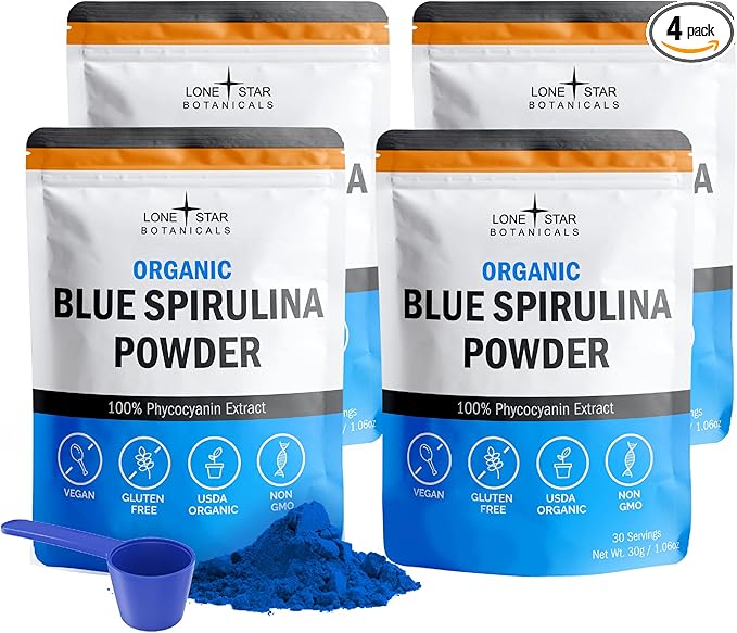 Organic Blue Spirulina Powder, 120 Servings - 100% Pure Superfood Blue-Green Algae, Natural Food Coloring for Smoothies & Protein Drinks - Non GMO, Gluten-Free, Vegan + USDA Certified, No Fishy Smell