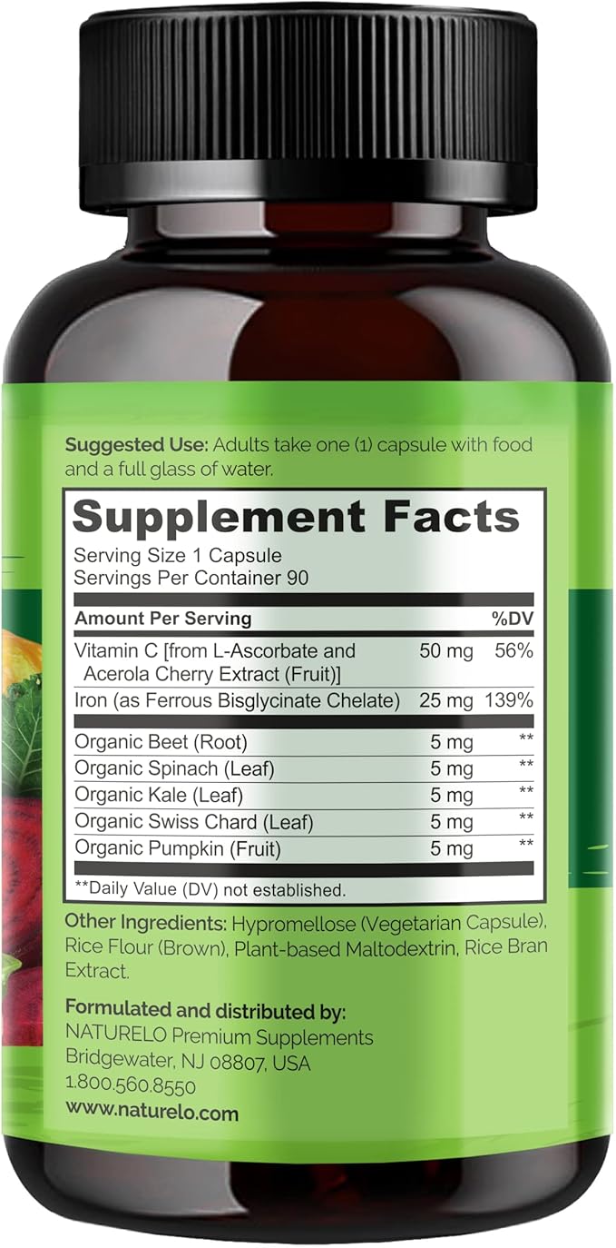 NATURELO Vegan Iron Supplement with Vitamin 90 Mini