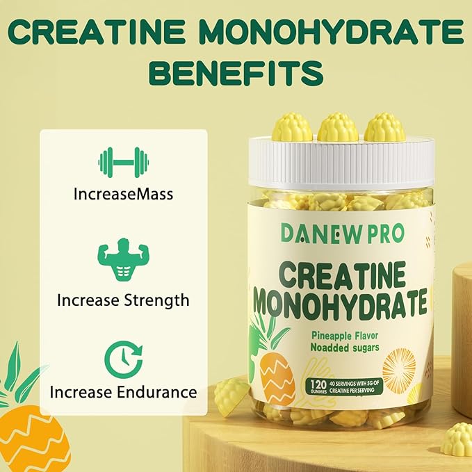 Creatine Monohydrate Gummies 5000mg for Men & Women, Creatine Monohydrate for Muscle Strength, Muscle Builder, Energy Boost, Pre-Workout Supplement(120 Count)-Pineapple Flavor