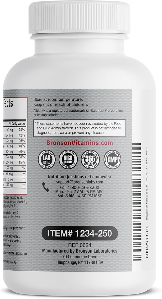 Bronson Bone Health & Strength Complex* 200 MCG K2 as MK7, Plus D3, and 250 Tablets