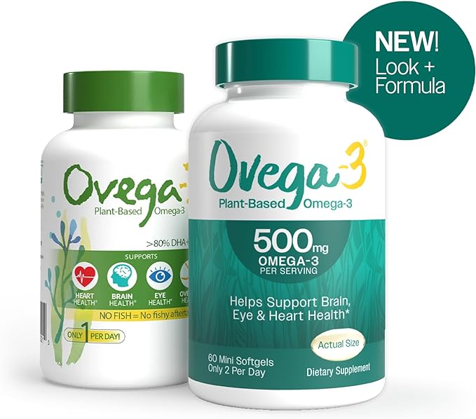 OVEGA-3 Plant-Based Omega-3 from Algal Oil 500mg, Supports 60 Count
