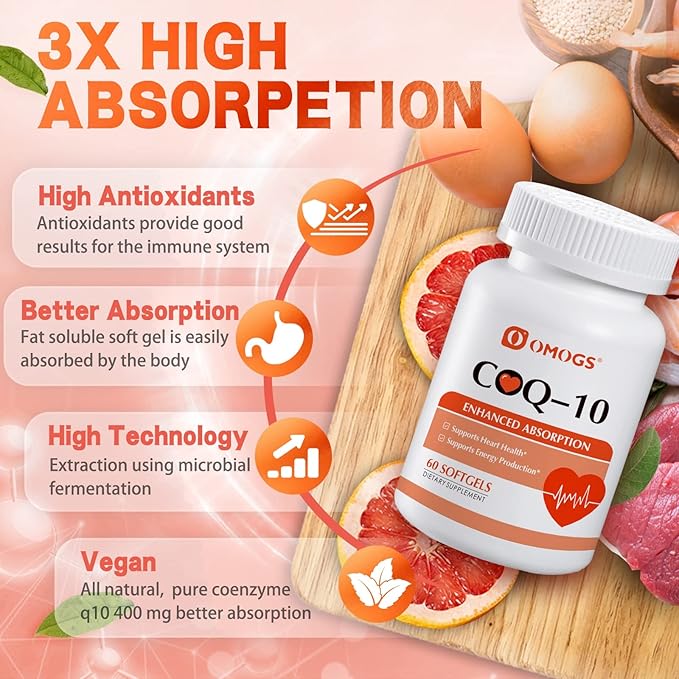CoQ10 400mg Softgels, Coenzyme Q10 High 60 Softgels