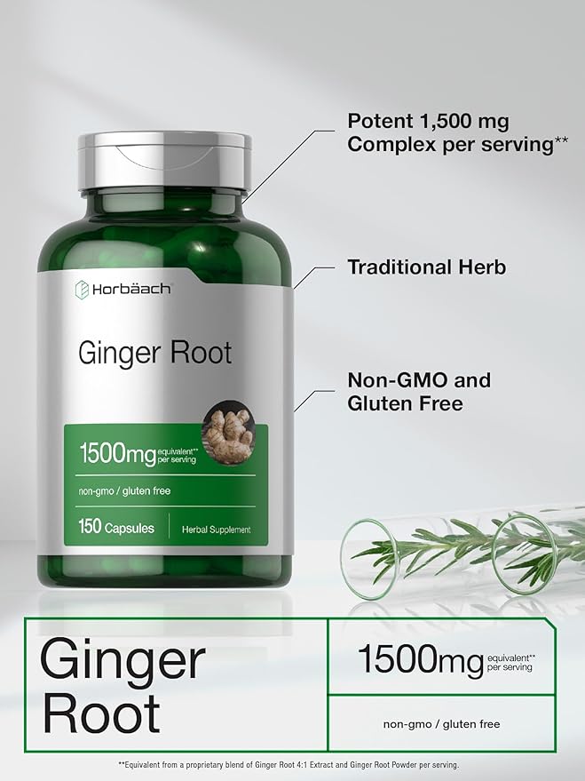 Horbäach Ginger Root Capsules 1500 mg 150 Pills